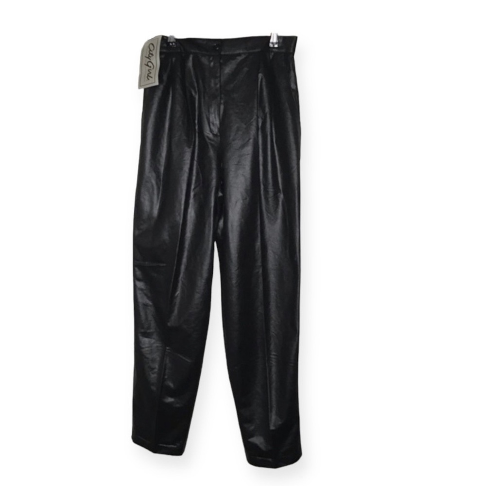 NWT Vintage Dead Stock Leather Look Polyester Black High Rise Pants.